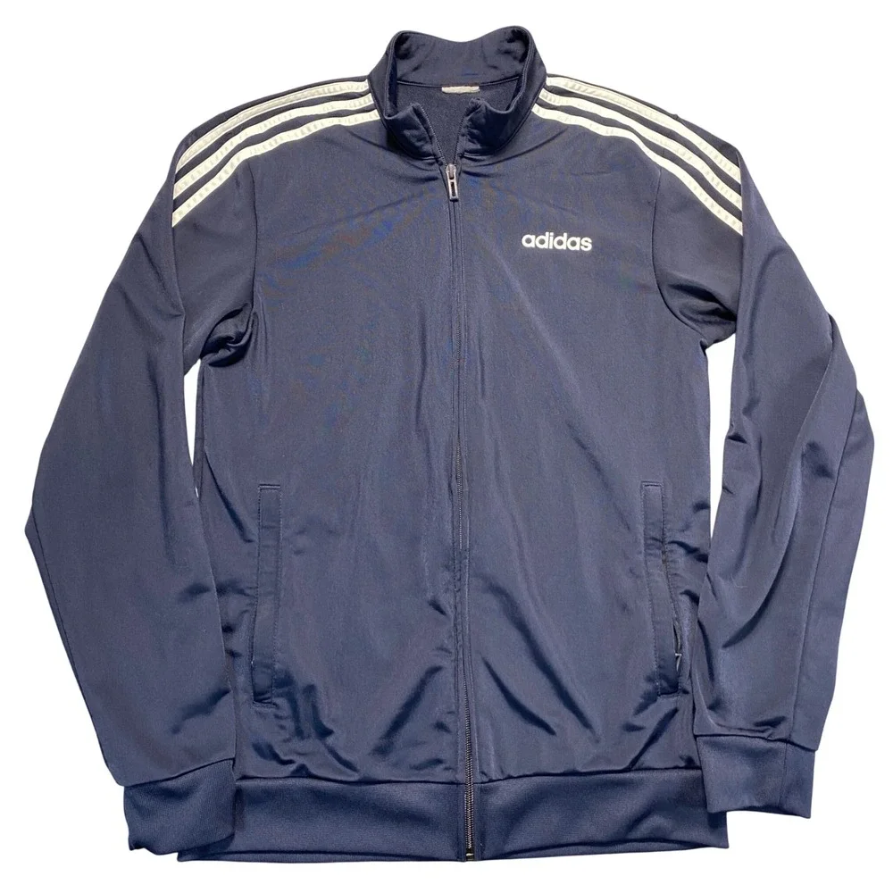 Adidas Mens Navy Blue Three Stripe Full Zip Track Jacket Sportswear Small